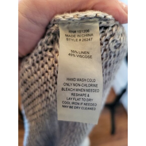 Soft Surroundings Gray/White Faux Wrap Twisted Sweater L Minimal Neutral Chic - Picture 3 of 9